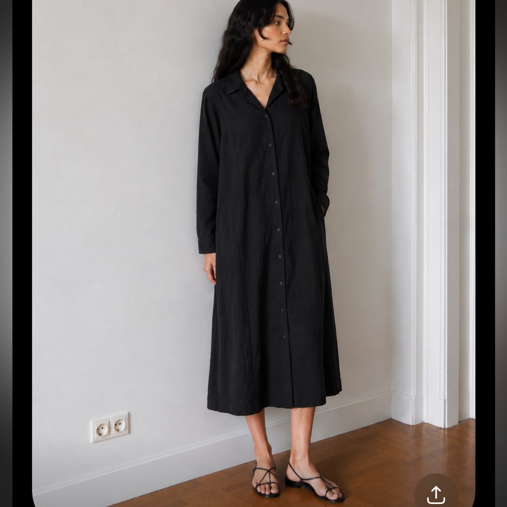 Ozma Helena? Button-Front Black Shirt Dress - 100% Cotton